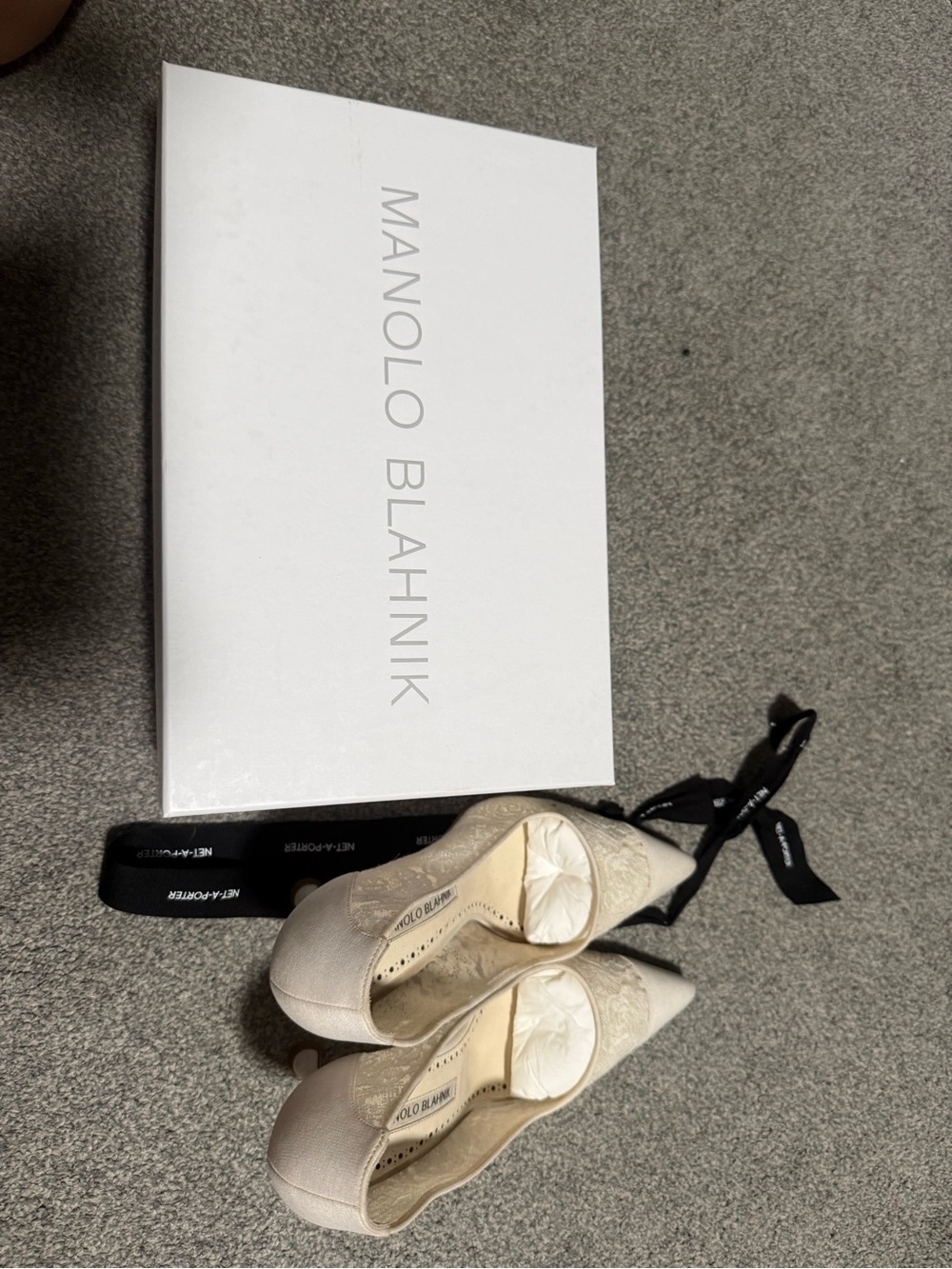 Manolo Blahnik Ivory Lace Pointed-Toe Pumps